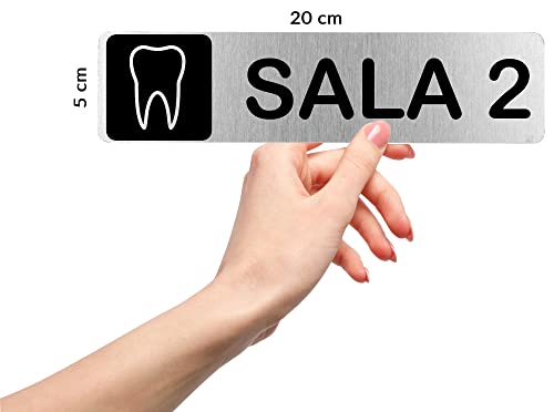 MovilCom® - Señal de acero inoxidable adhesiva SALA 2 | Placa puerta | Señal informativa | Cartel Clínica Dental 200X50mm