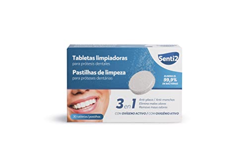 Senti2 Tabletas Limpiadoras Para Prótesis Dentales y Férulas De Descarga, Mentolado - 30 uds