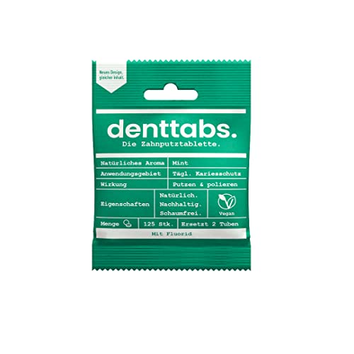 DENTTABS Stevia - pastillas de menta de dentífrico con fluoruro, Paquete 1er (1 x 125 piezas)