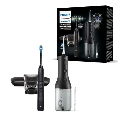 Philips Sonicare Cepillo dental eléctrico DiamondClean 9000 e irrigador oral Power Flosser sin cable: limpieza de dientes, encías y eliminación de placa, en negro (modelo HX3866/43)
