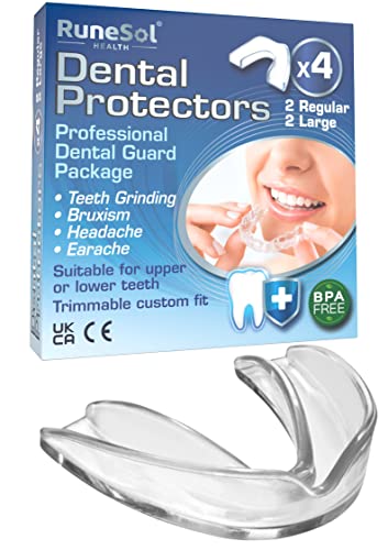 Ferula dental para bruxismo x4 (2x Grandes 2x Pequeños), Aprobado CE, 100% libre de BPA, Tecnología de fácil moldeado, Protectores dentales para evitar el rechinamiento, Protector Bucal para Dormir