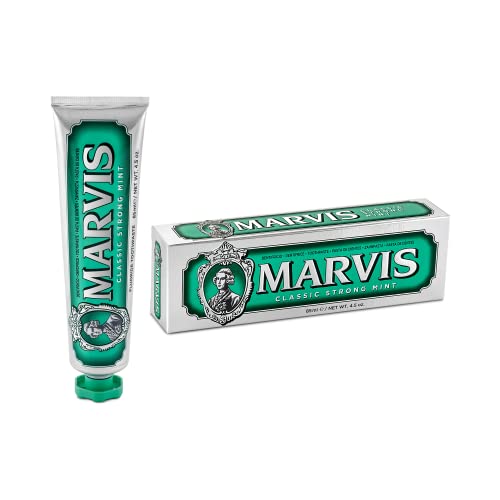 Marvis Pasta de dientes de menta, clásica y fuerte, 85 ml, gel dentífrico con garantía de sabor, pasta dental para un frescor revitalizante y duradero