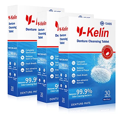 Y-Kelin pastillas limpiadoras para dentaduras,estuche ferula dental,polident,suministro para 3 meses,pastillas de dientes (90 tabletas)
