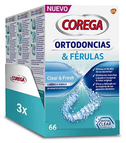 Corega Tabletas Limpiadoras para Férula Dental y Ortodoncia, Limpieza Rápida y Fácil de Usar, 3 x 66 Tabletas