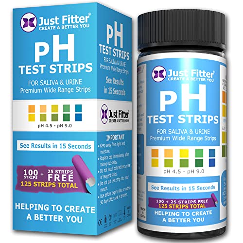 Tiras de prueba de pH para probar niveles alcalinos y ácidos en el cuerpo. Rastree y controle su nivel de pH usando saliva y orina. Obtenga resultados muy precisos en segundos. 125 tiras por botella
