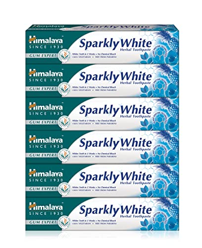Himalaya Herbals Sparkly White Herbal Vegetarian Toothpaste for whitening teeth with advanced plague removal|Anti-inflammatory 12-Hour Germ Protection-75ml (Pack of 6)
